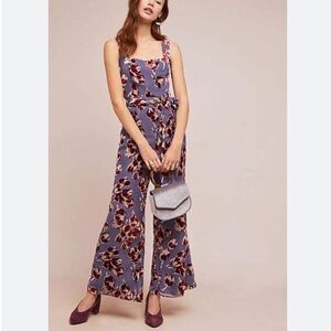 Anthropologie velvet purple floral jumpsuit